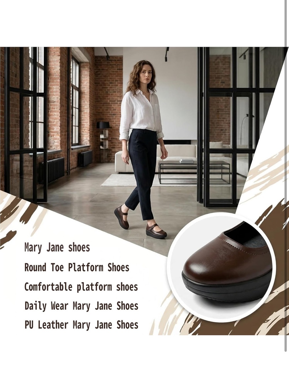 Mary Jane Shoes - Platform Wedge Round Toe Ankle Strap Comfortable 1237/1 - Picture 5 of 10